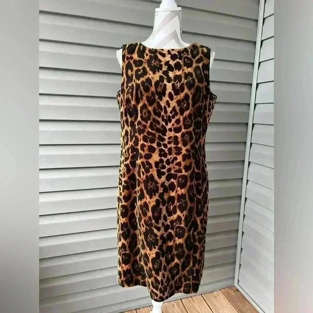 Talbots Velvet Leopard Animal Print Sleeveless Dress Size 14P
